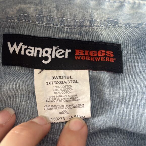 Wrangler Riggs Workwear Button Down Shirt Short Sleeve‎ Blue Size 3XT Denim - Picture 3 of 6